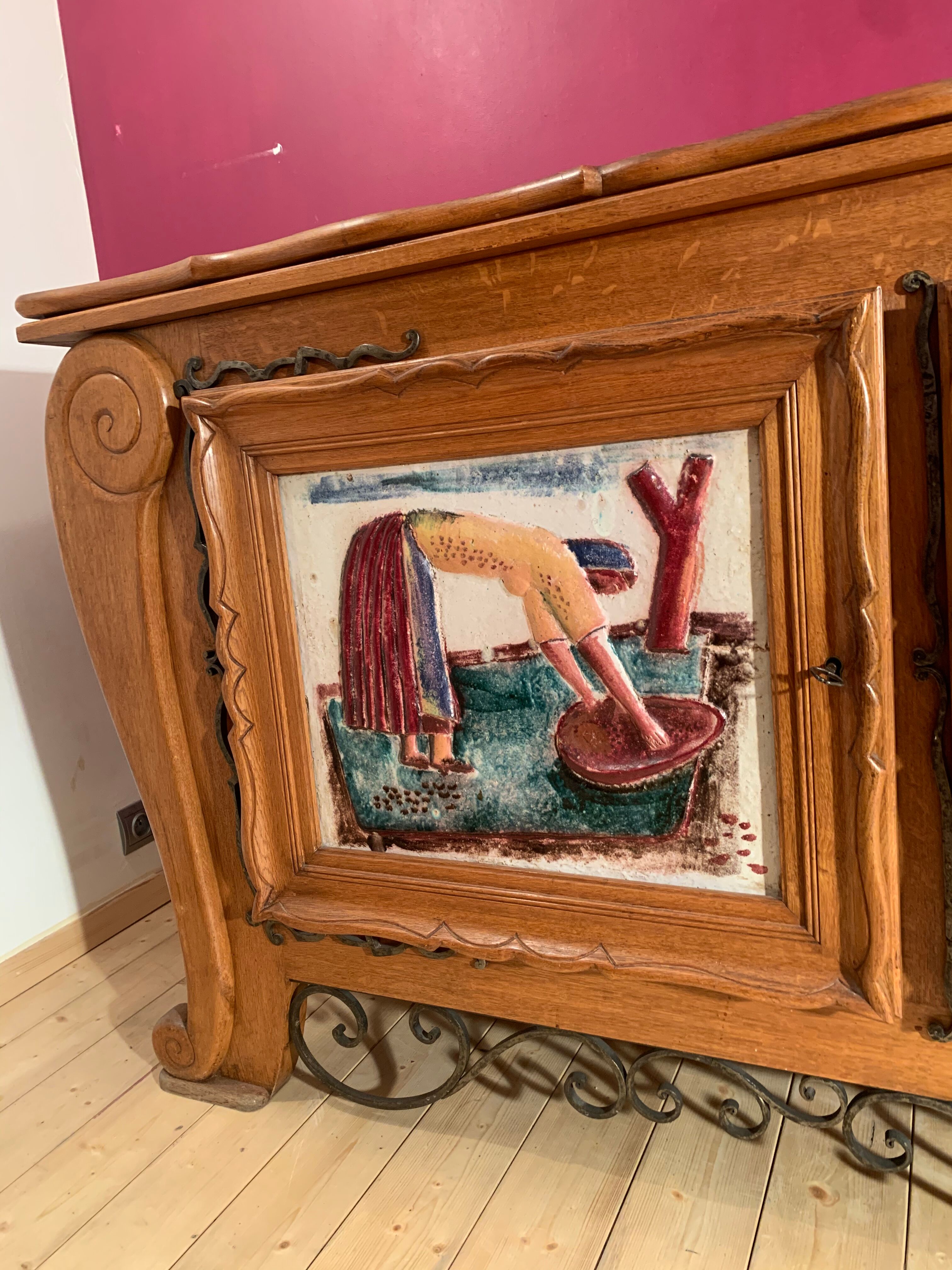 Modernist wood and ceramics sideboard of the 1950s