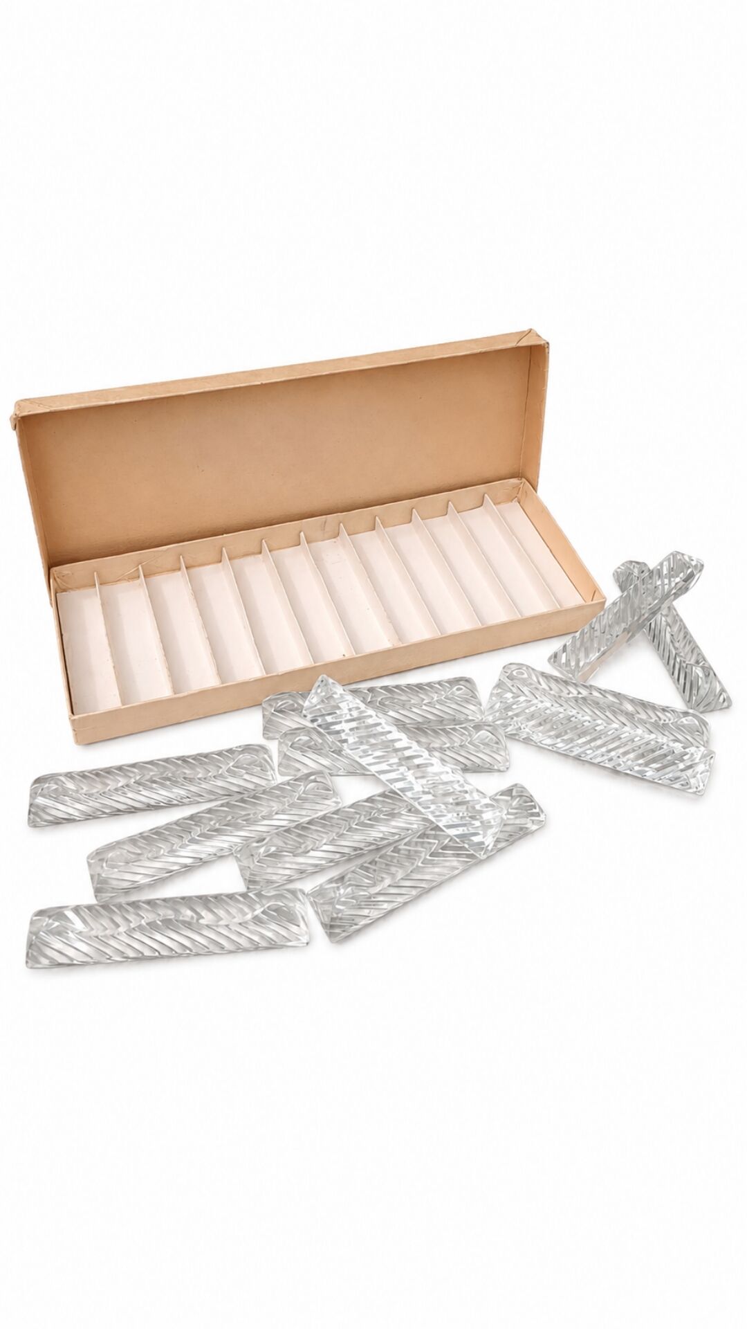 Lot de 12 porte-couteaux doubles vintage en cristal avec boîte