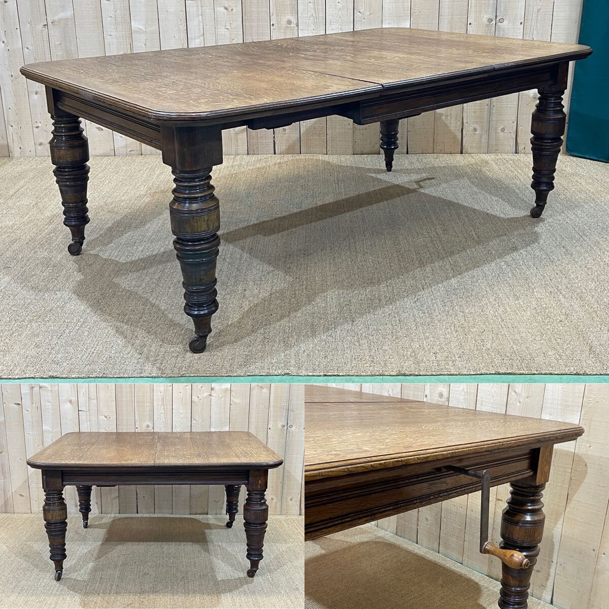 English nineteenth oak table with 1 crank extension