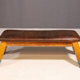 Authentic industrial leather Gym bench, 1950s, Czechoslovakia
