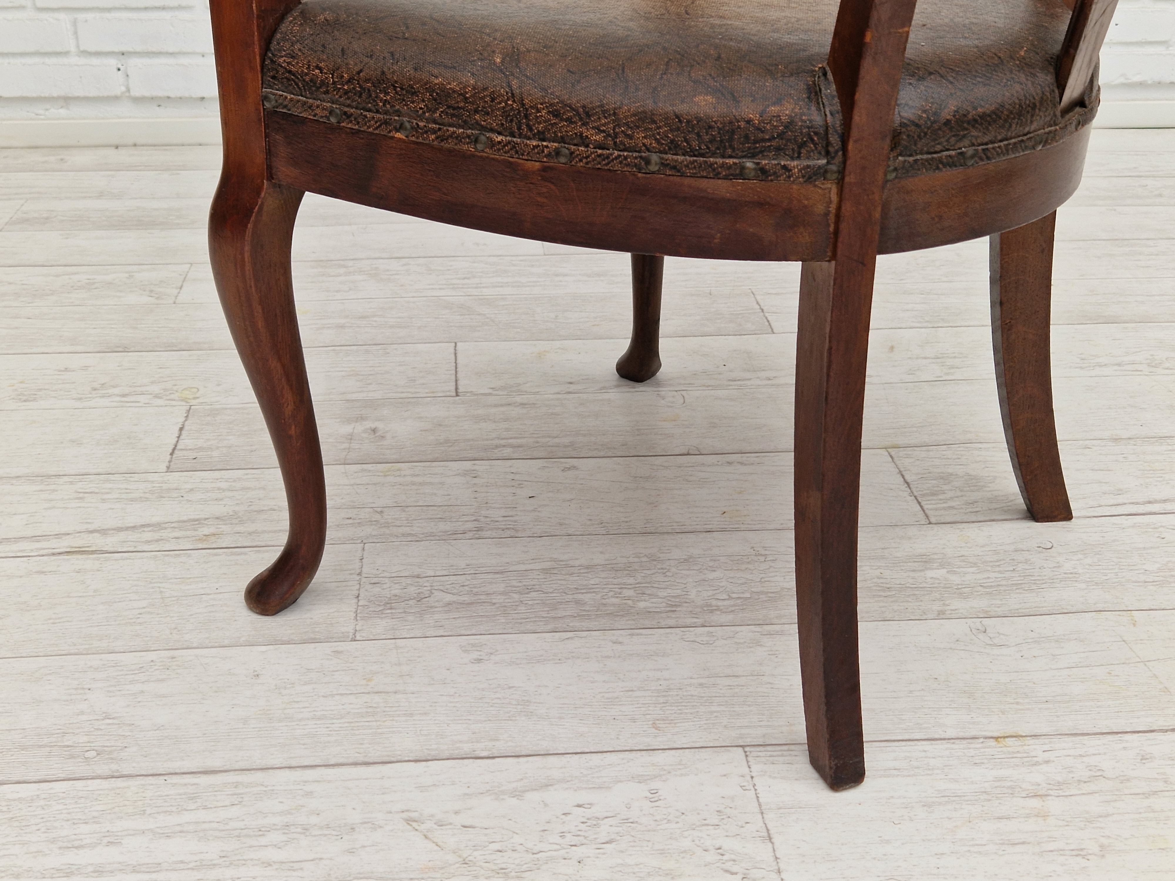 Scandinavian armchair, original condition, leather, oak wood, 1950s,