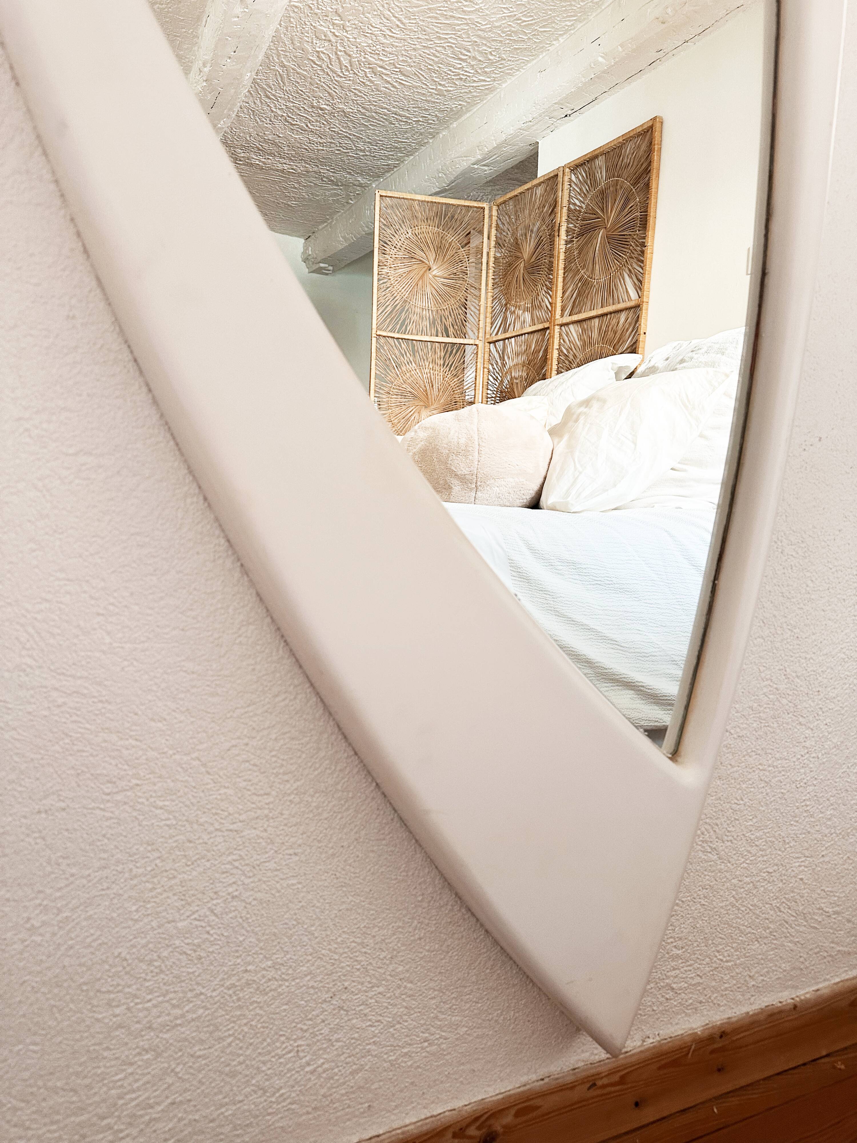 Space Age XXL lacquered wood mirror, France 1970s