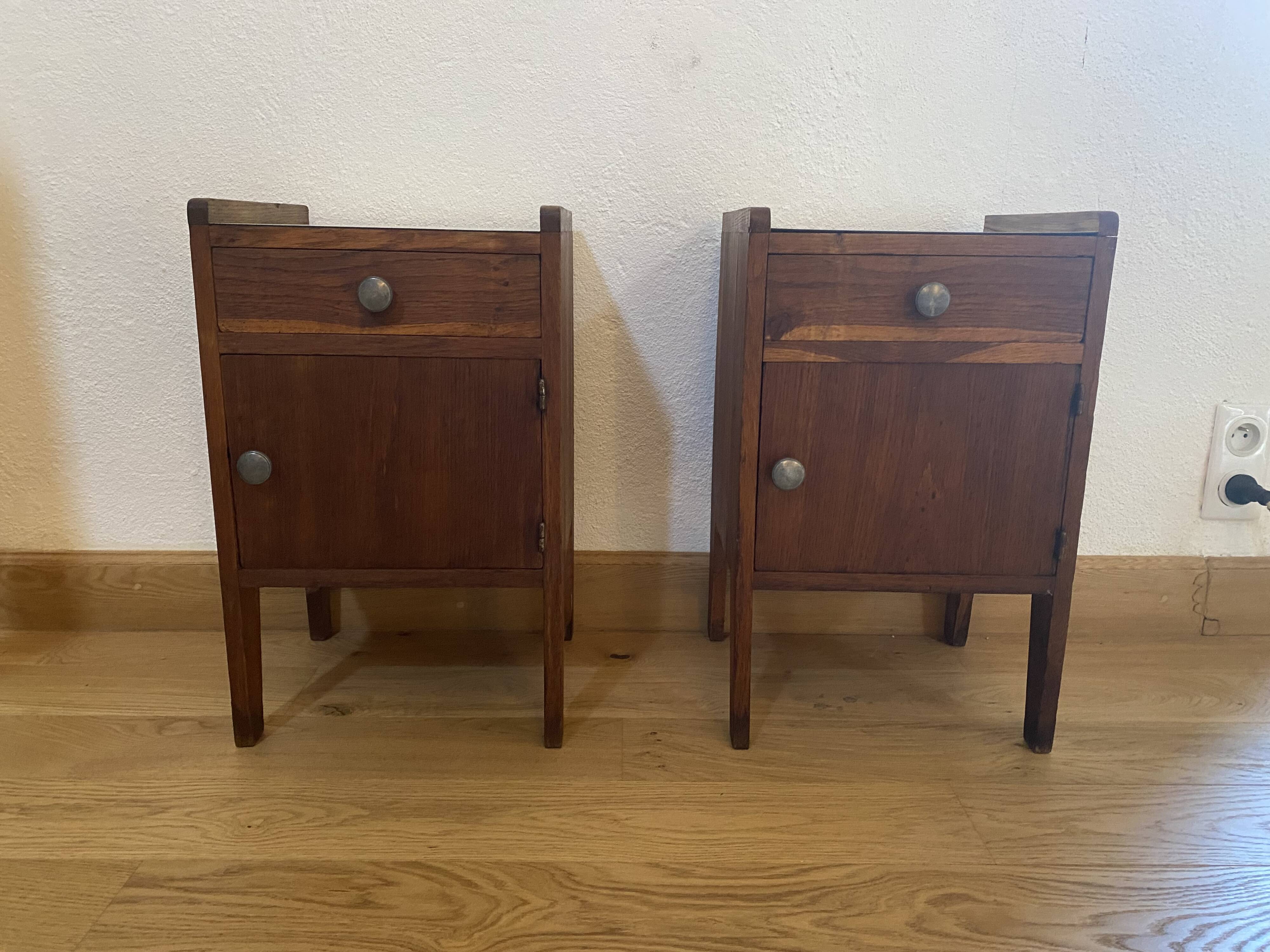 Pair of solid oak bedside tables from the 1950s.