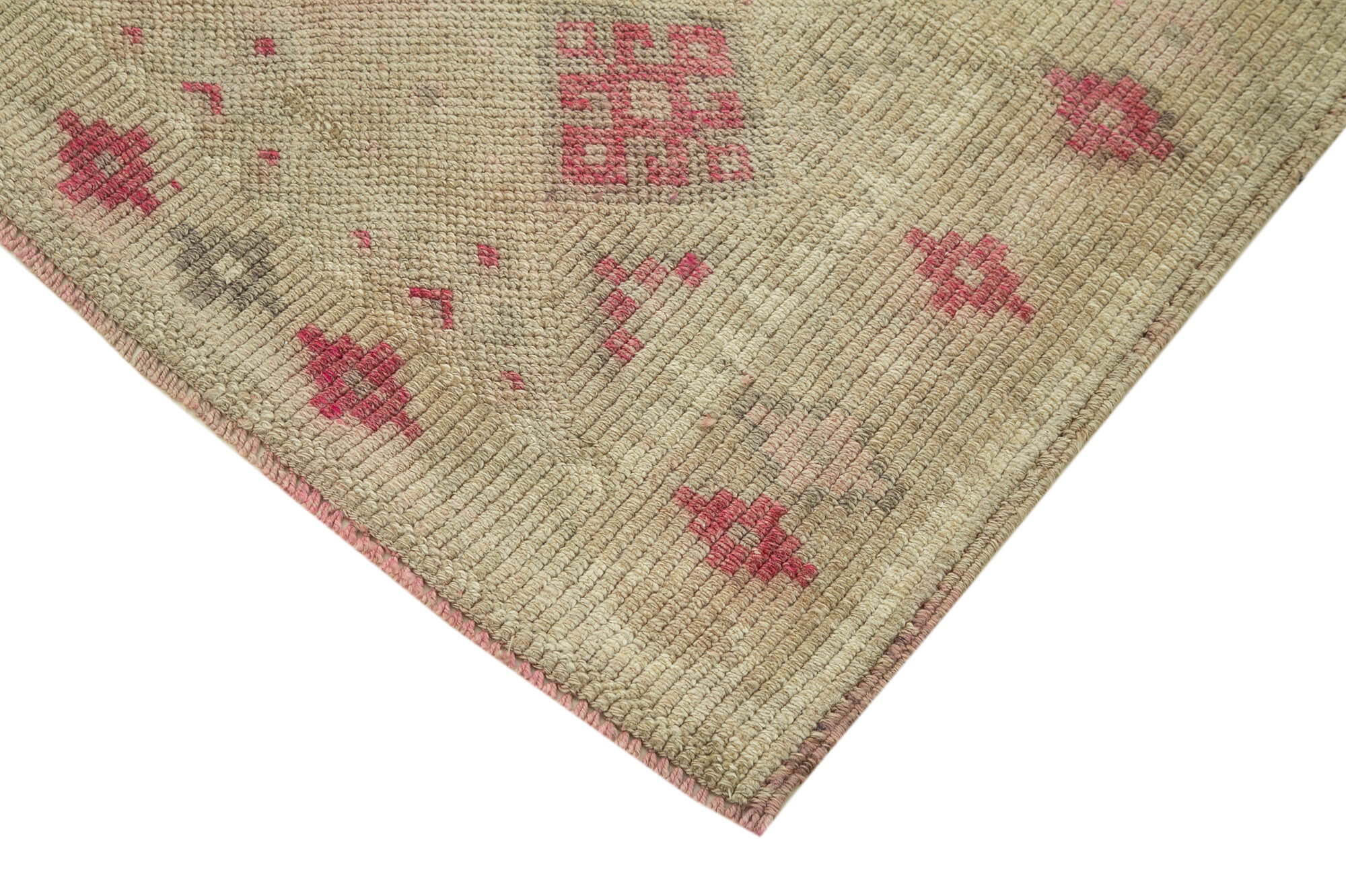 Hand-knotted turkish beige runner carpet 89 cm x 310 cm