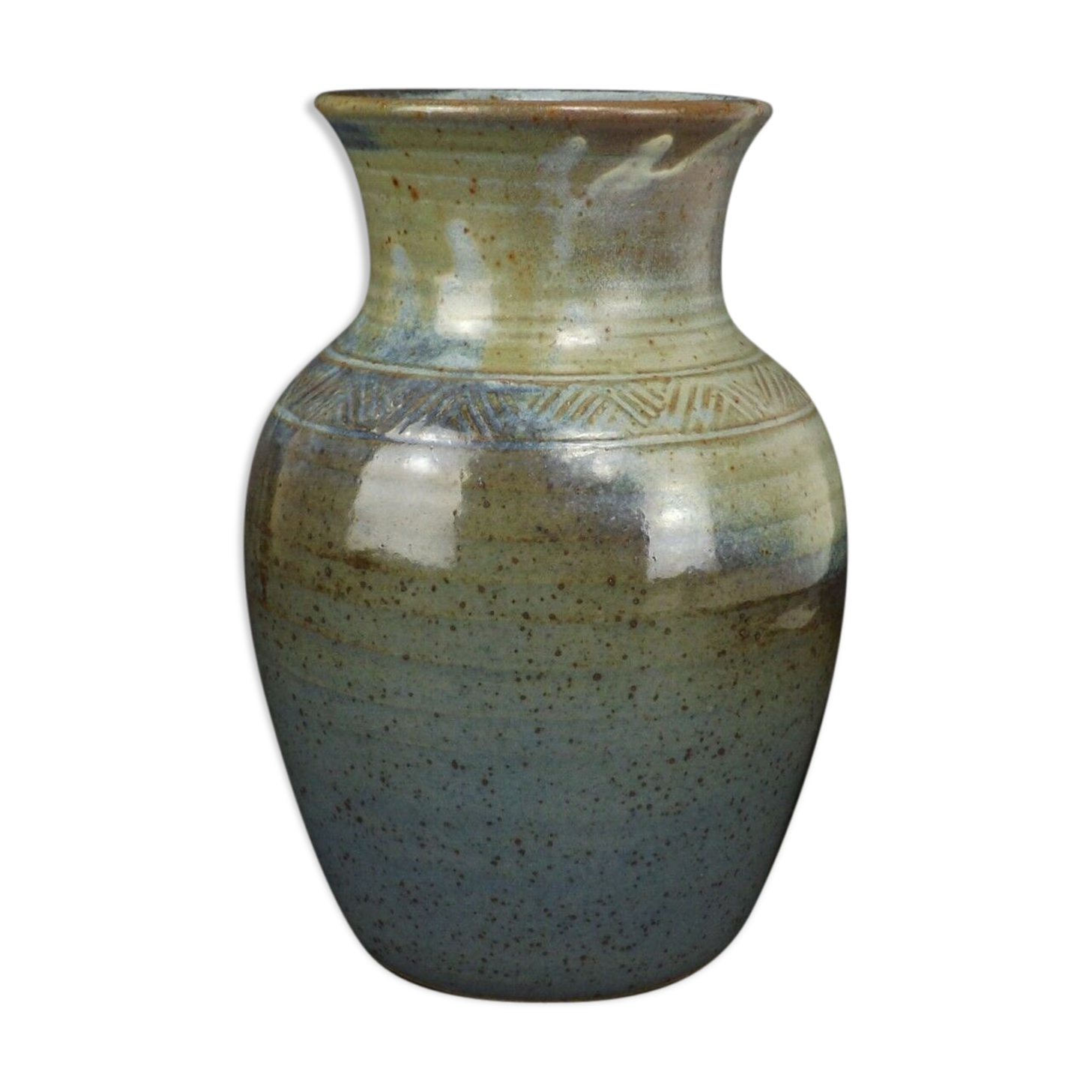 Muddled Sandstone Vase, Puisaye,Beautiful Signature of Incurvé Artist