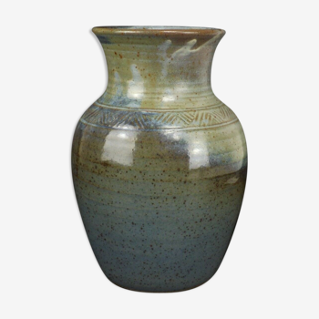 Muddled Sandstone Vase, Puisaye,Beautiful Signature of Incurvé Artist