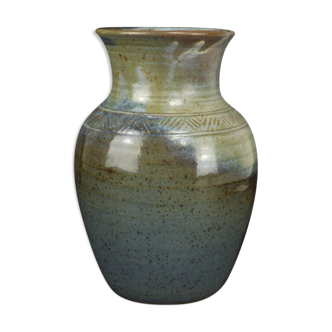 Muddled Sandstone Vase, Puisaye,Beautiful Signature of Incurvé Artist