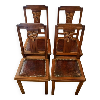 Ensemble de 4 chaises Art déco restaurées
