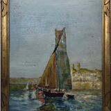 Old painting, sailboat, signed lower right, 70s/80s