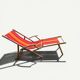 Vintage deck chair with red and orange striped fabric, original patina.