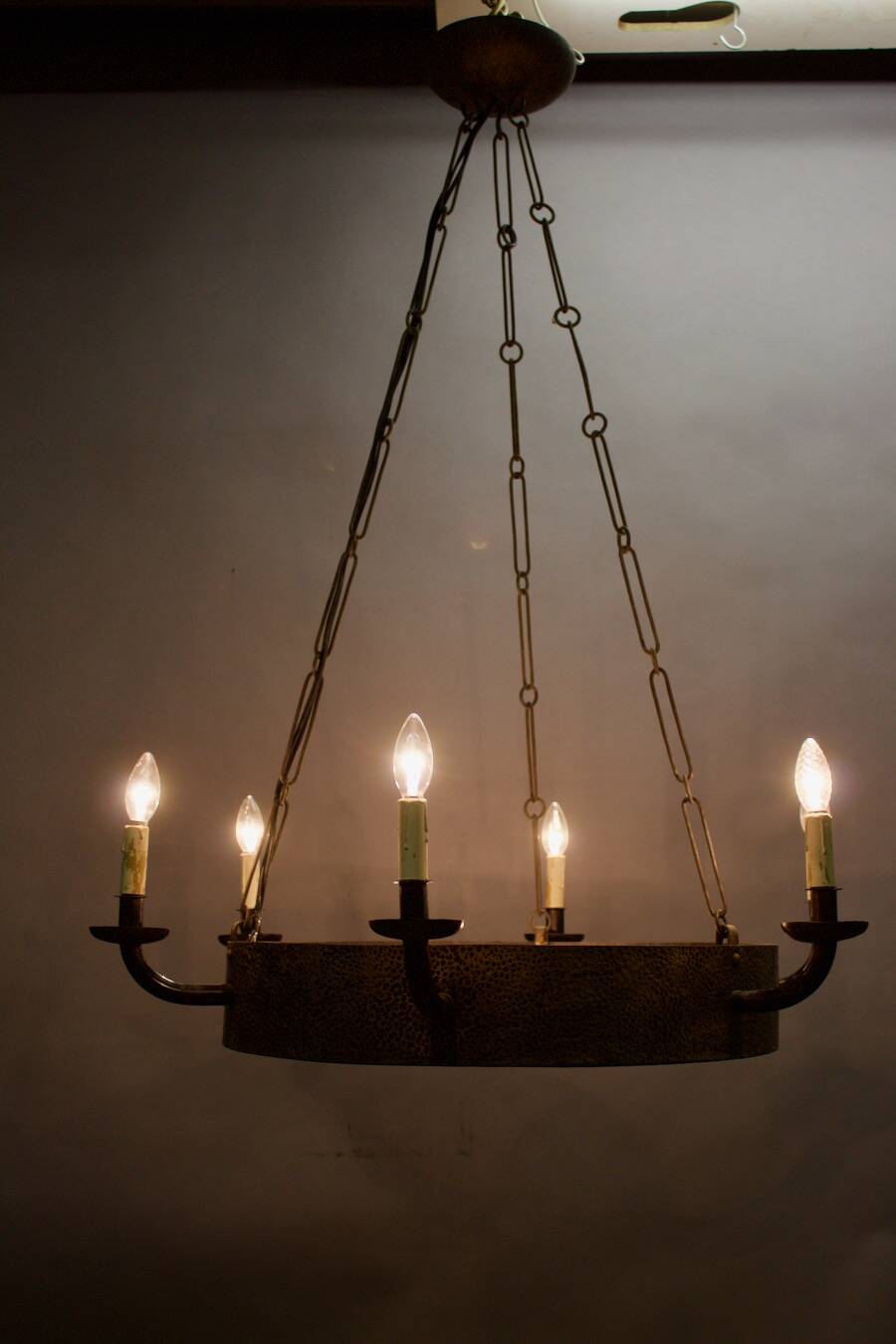 Art deco wrought iron chandelier with 6 lights