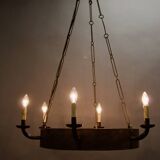 Art deco wrought iron chandelier with 6 lights