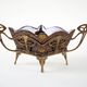 Art Nouveau platter with ceramic insert in openwork metal basket, burgundy glaze with gilt accents