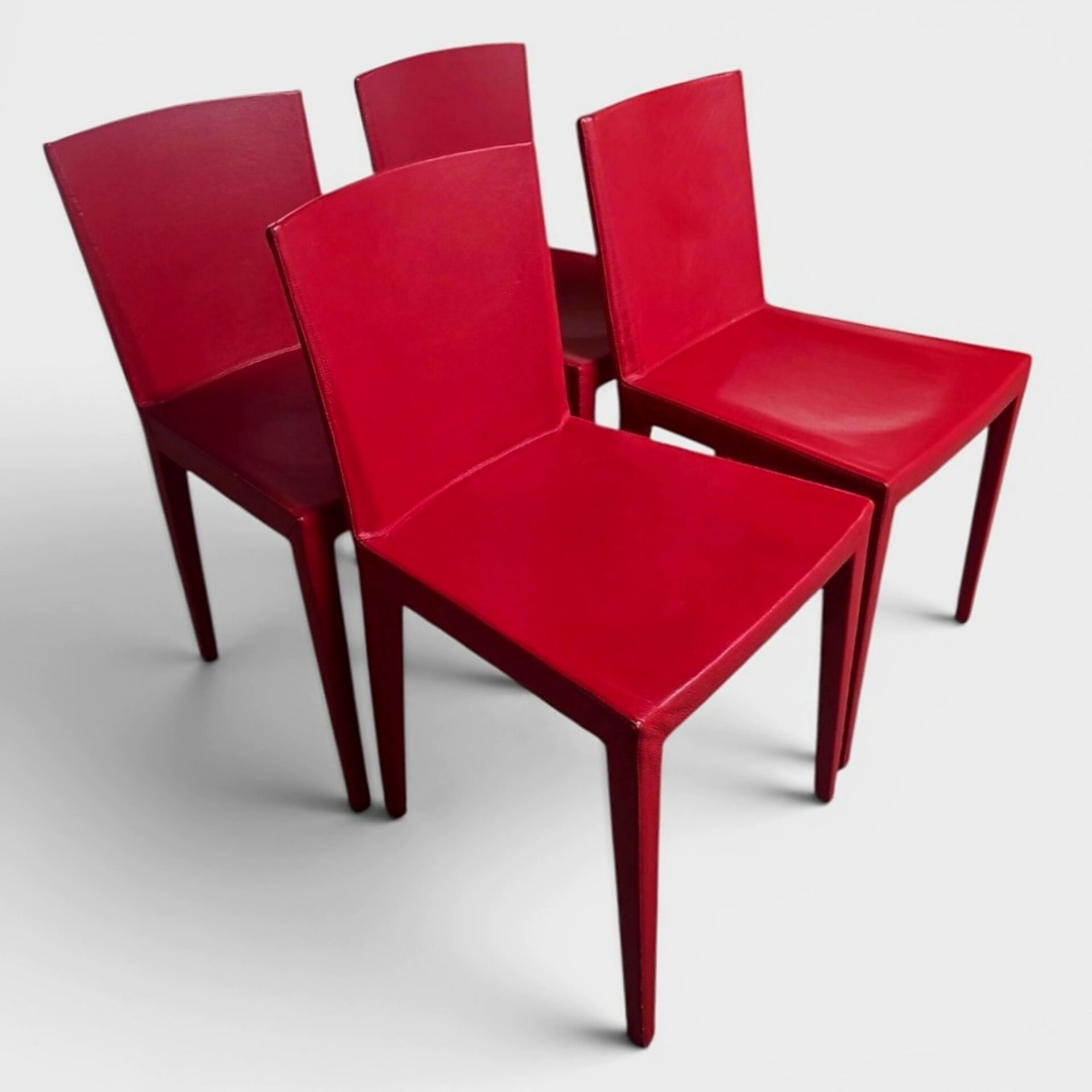 Set of 4 red saddle leather chairs - Matteo Grassi - Circa 1980
