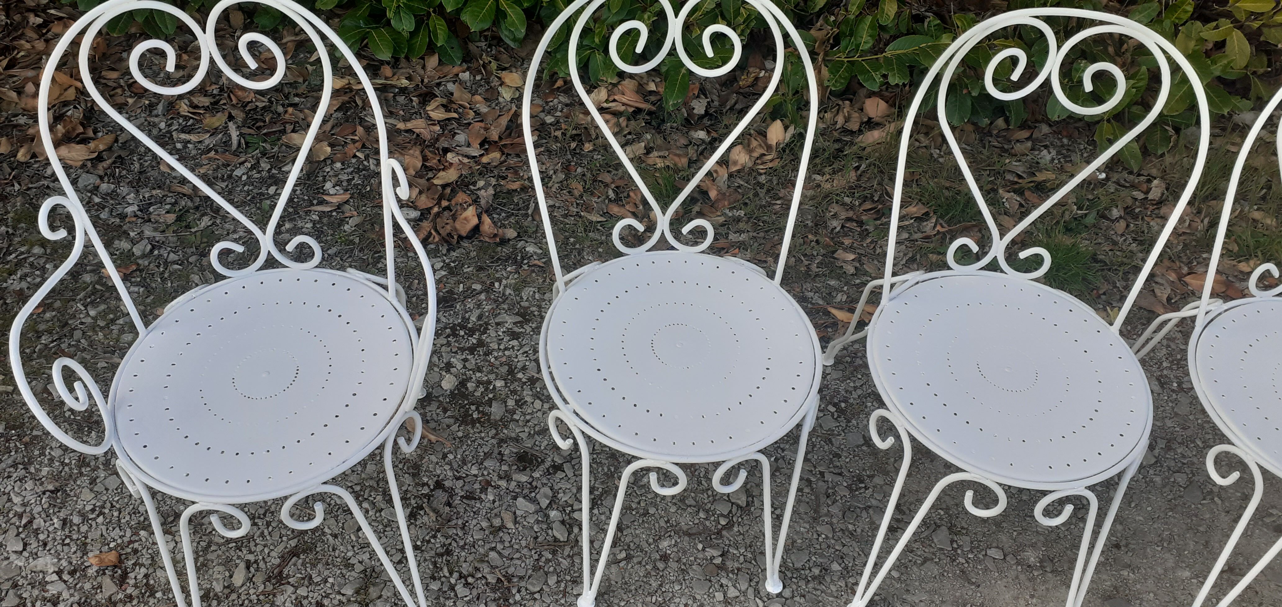 Salon de jardin 1 table 1 fauteuils 5 chaises fer forgé blanc ancien