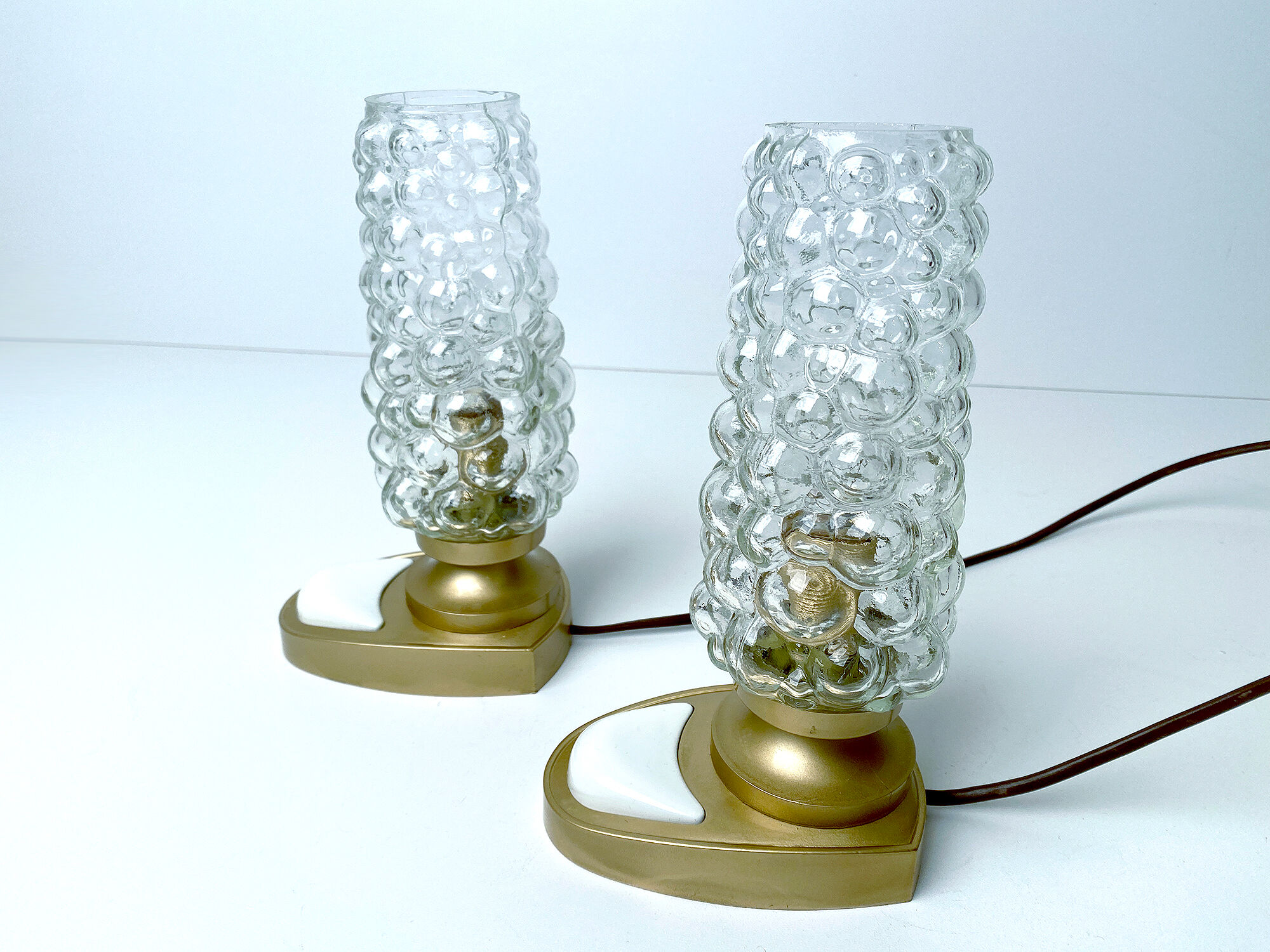 Pair of vintage table lamps, bubble glass, 70s