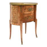 Transition style marquetry kidney chest of drawers