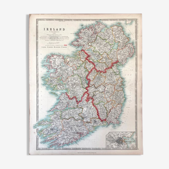 Carte ancienne L’Irlande de Keith Johnston - XIXe