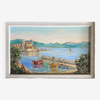 Hst painting by louis jacques vigon (1897-1985) "fishing port of antibes"