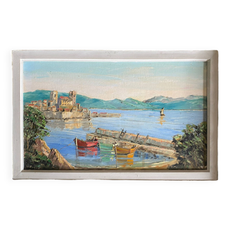 Hst painting by louis jacques vigon (1897-1985) "fishing port of antibes"