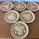 Set of 6 old sarreguemines plates beige ceramic flower decor