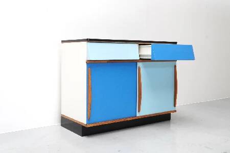Willy Van Der Meeren, Blue Two-Tone Kitchen Cabinet for Tubax