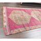 Vintage pink geometric Turkish hand-knotted runner 92x356