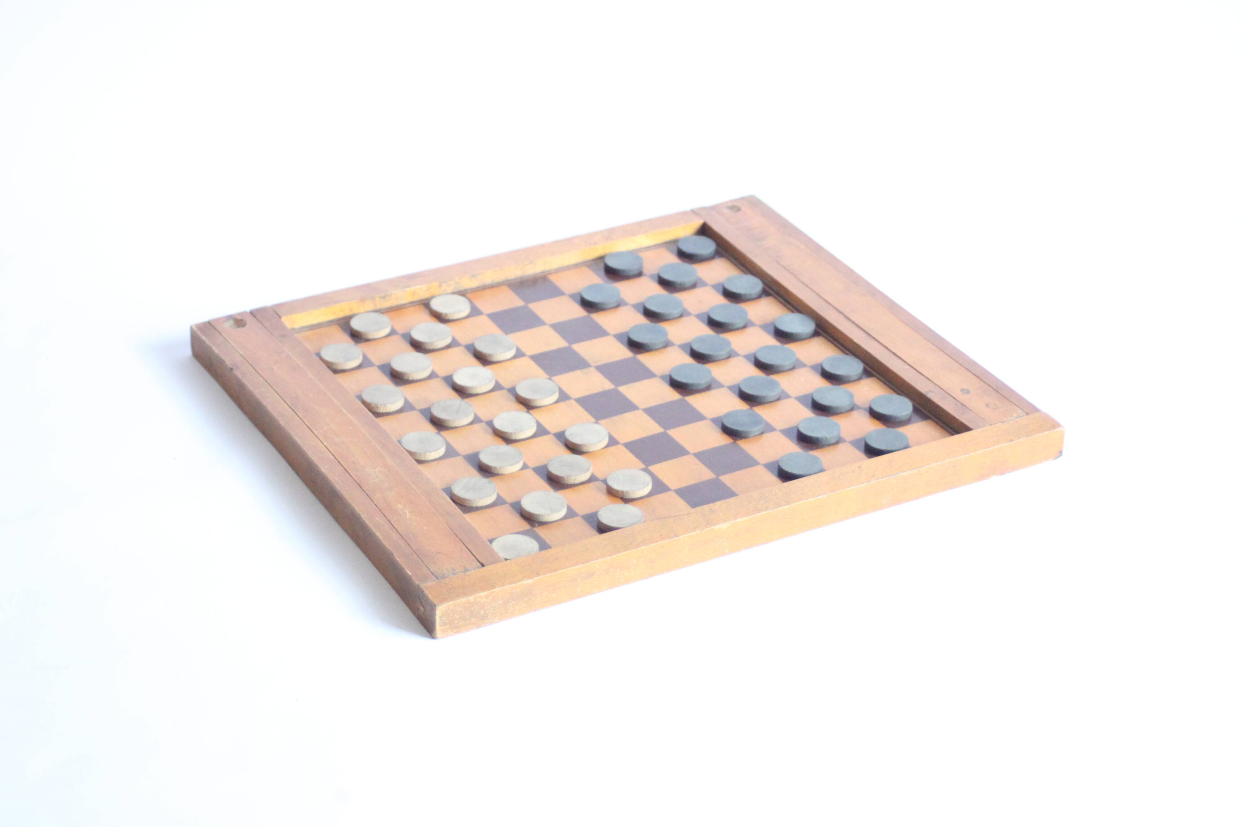 Antique wooden checkers and chess board, 1920s