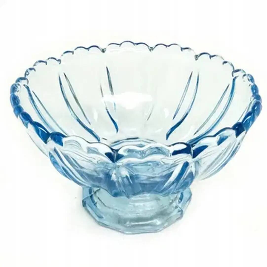 Saladier moderne du milieu du siècle, verre pressé bleu, Ząbkowice, Pologne, années 1970