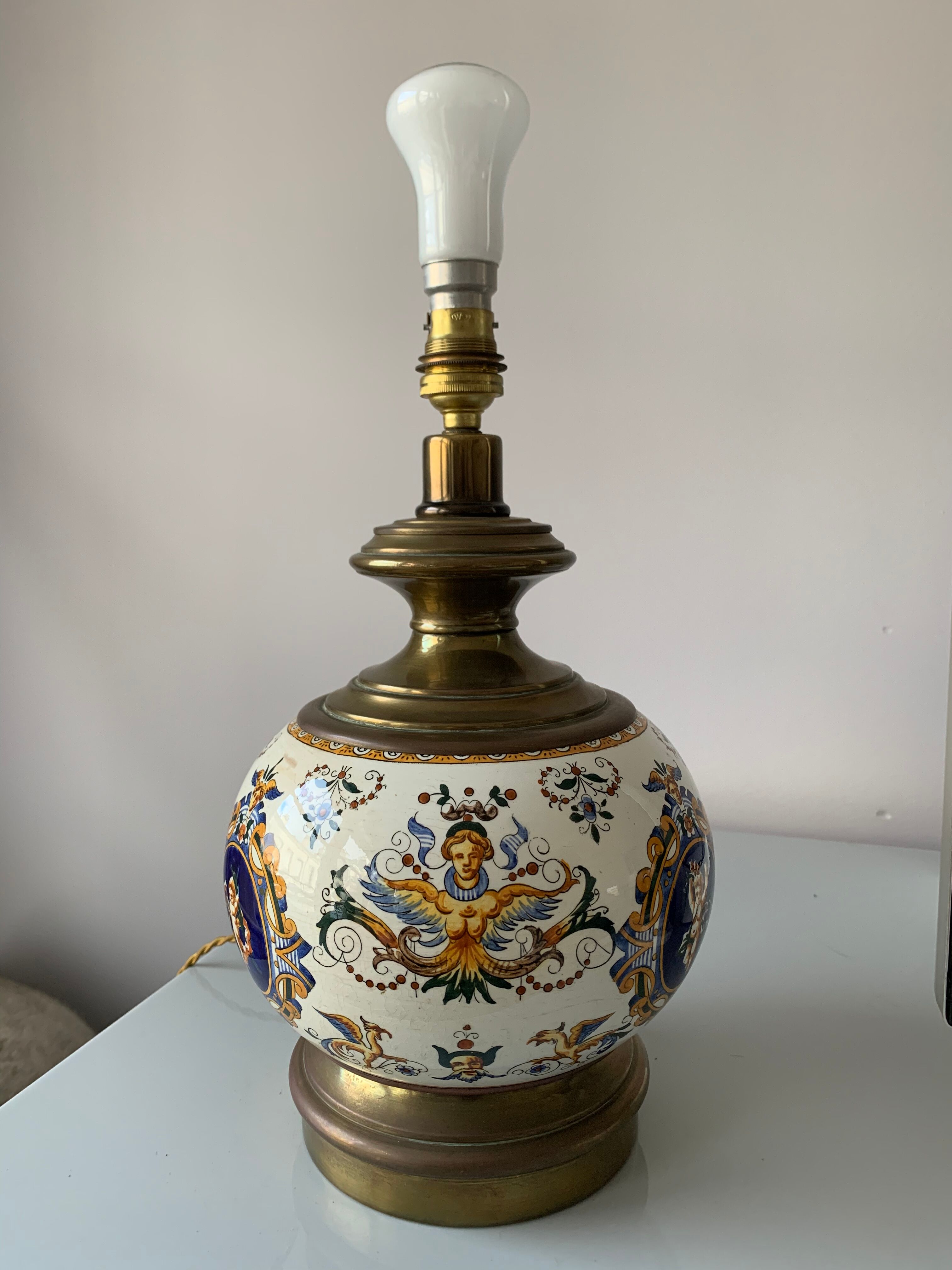 Old faience lamp of Gien Renaissance decoration 1876