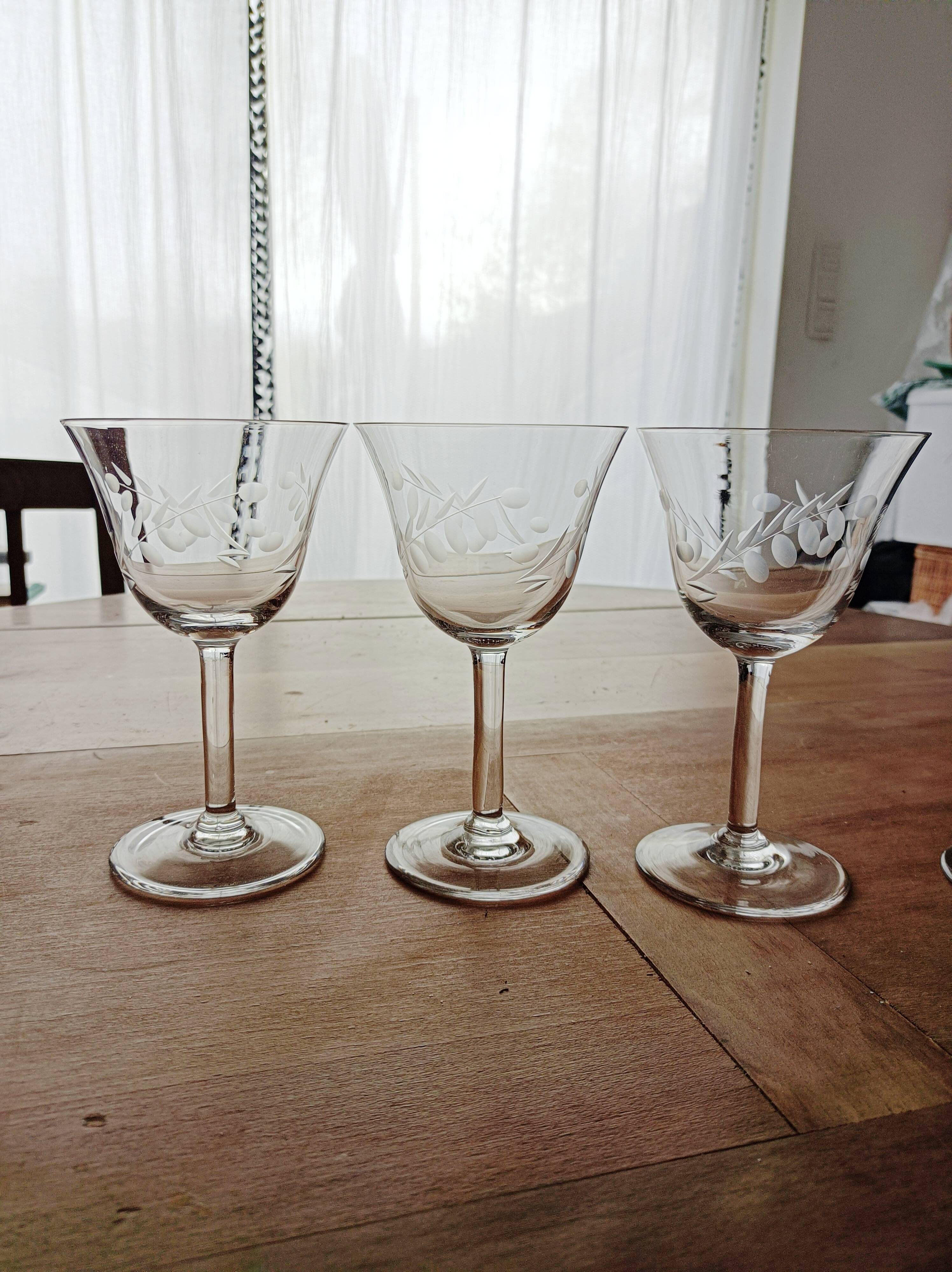 Set of 6 engraved glass stemware glasses