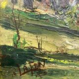 Old paysgae painting oil on canvas assembly