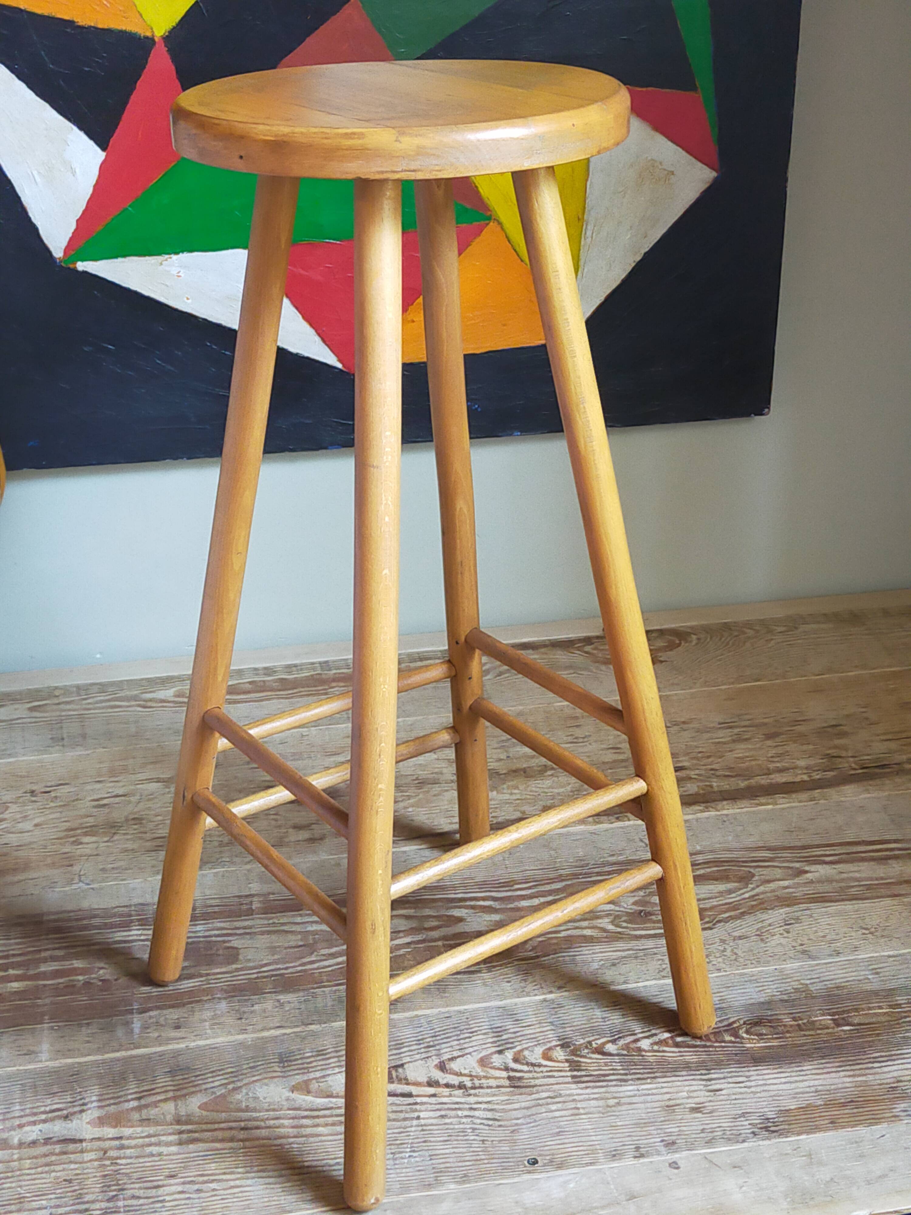 Vintage solid blond wood bar stool