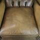 Moss green cow leather Chesterfield wingback armchair in English style