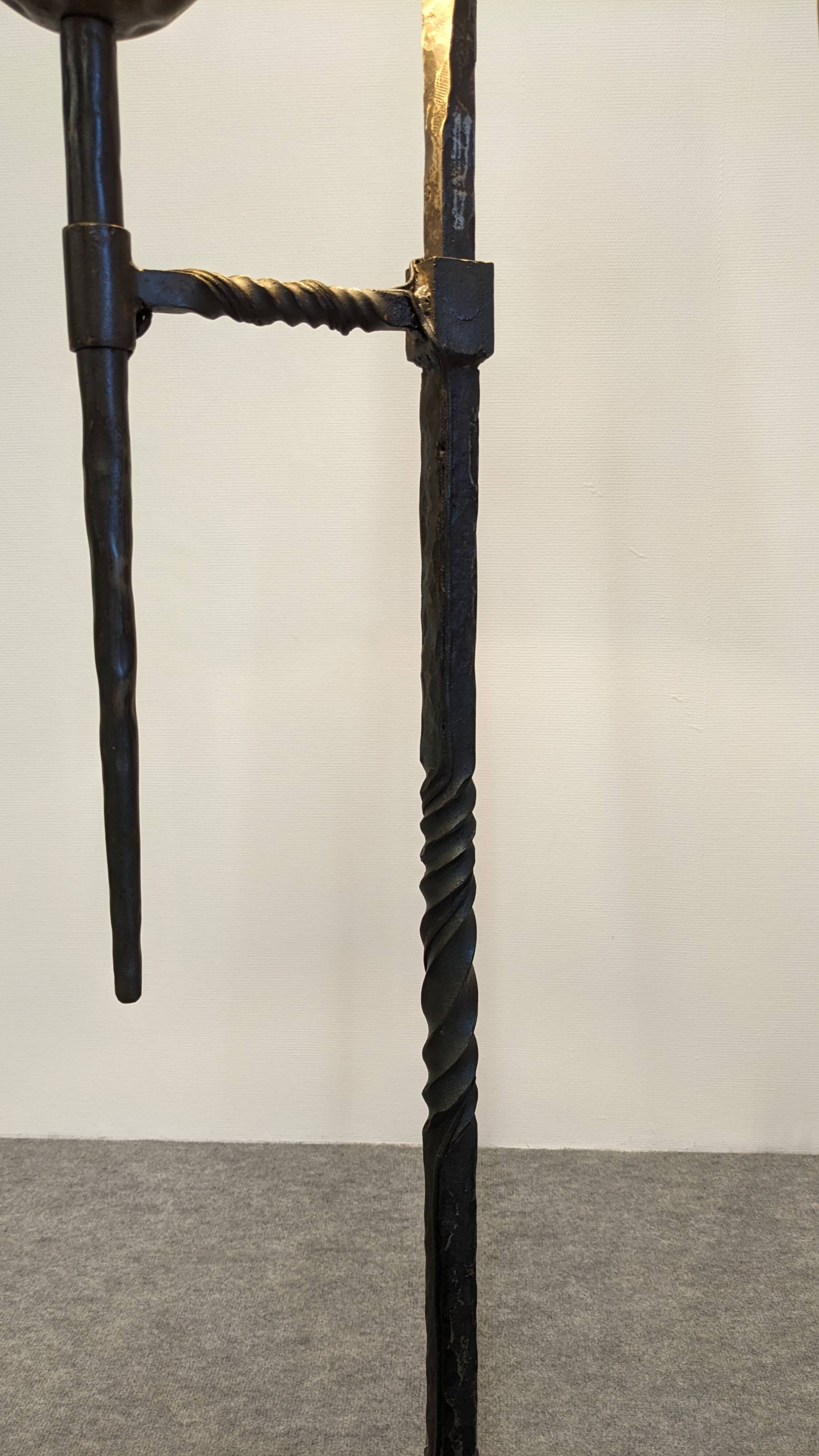 Brutalist tripod floor lamp with 3 lights in wrought iron, France circa 1950.