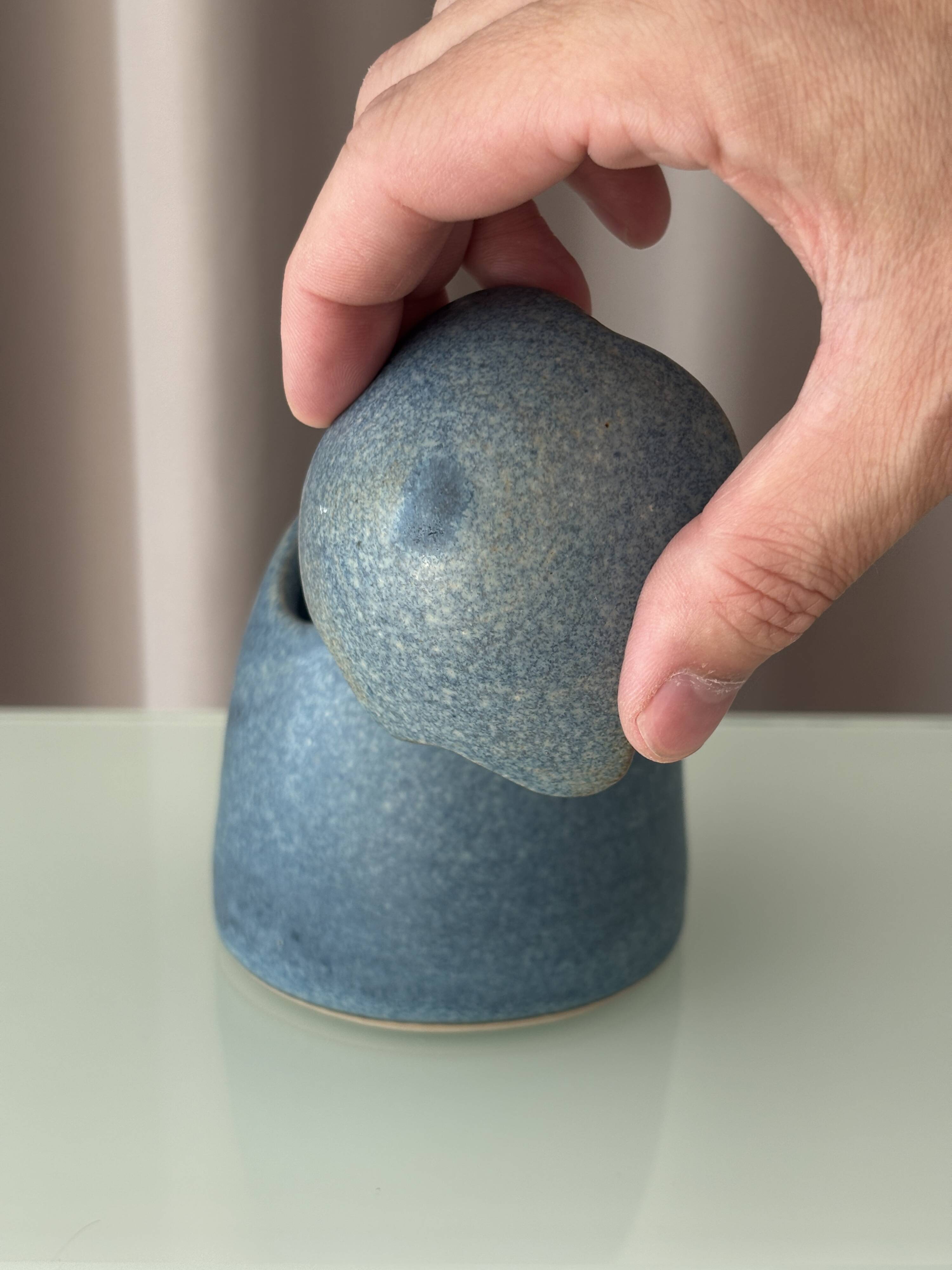 Boîte à œufs en céramique vintage – Boîte à souvenirs en grès bleu
