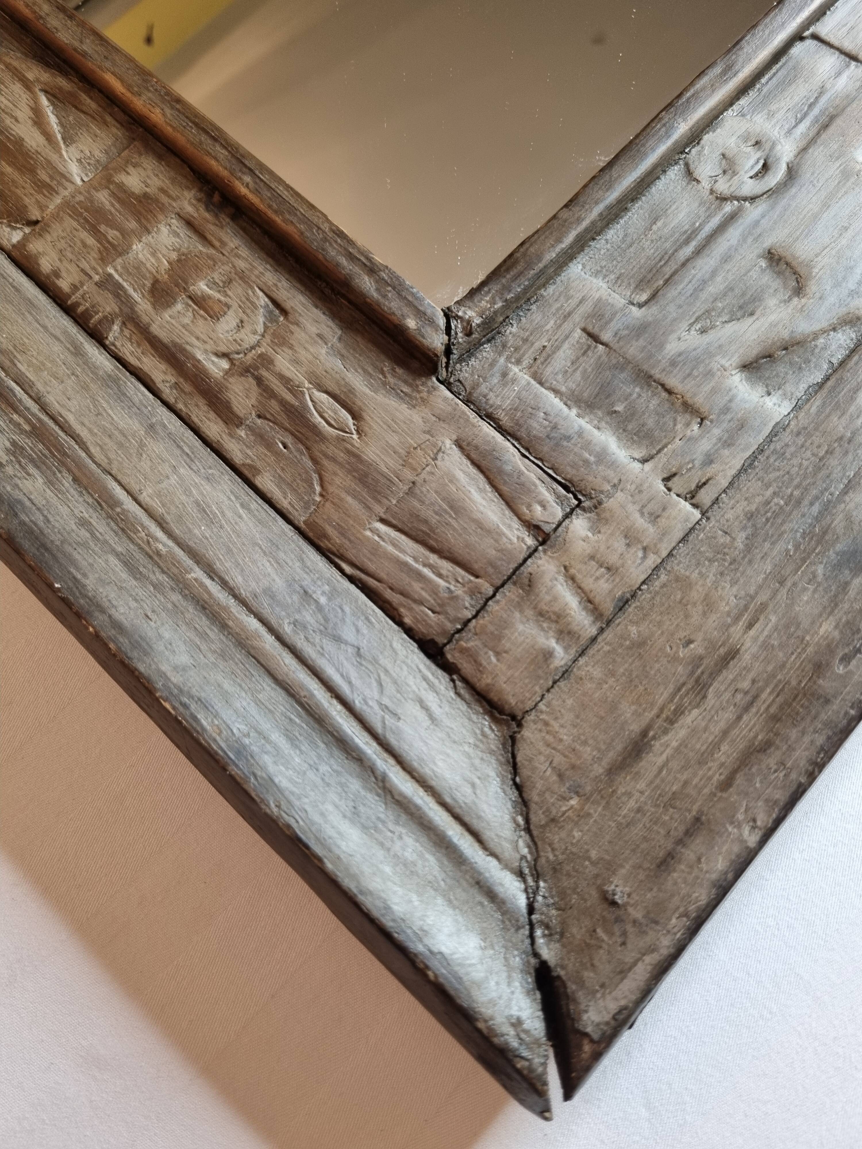Old ethnic mirror in light wood, 62 cm