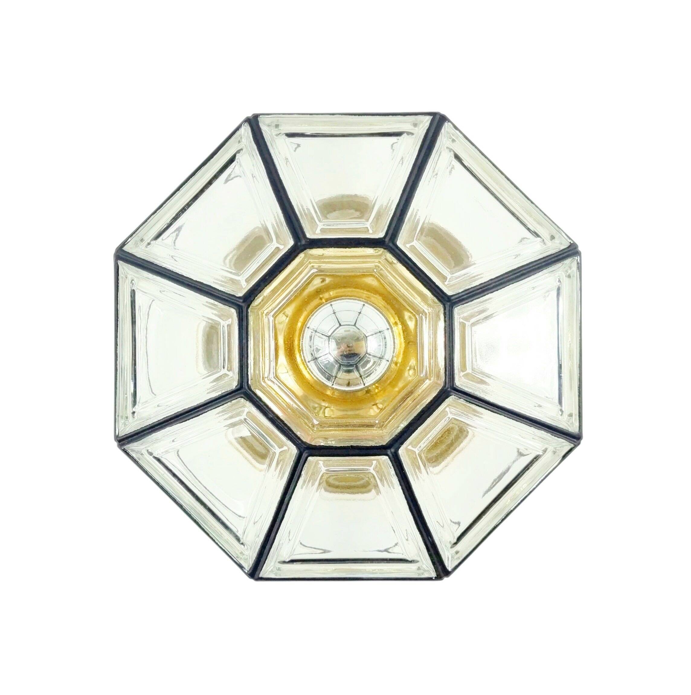 Mid-Century Modern Glass & Brass Ceiling Light from Limburg, Germany, 1960s