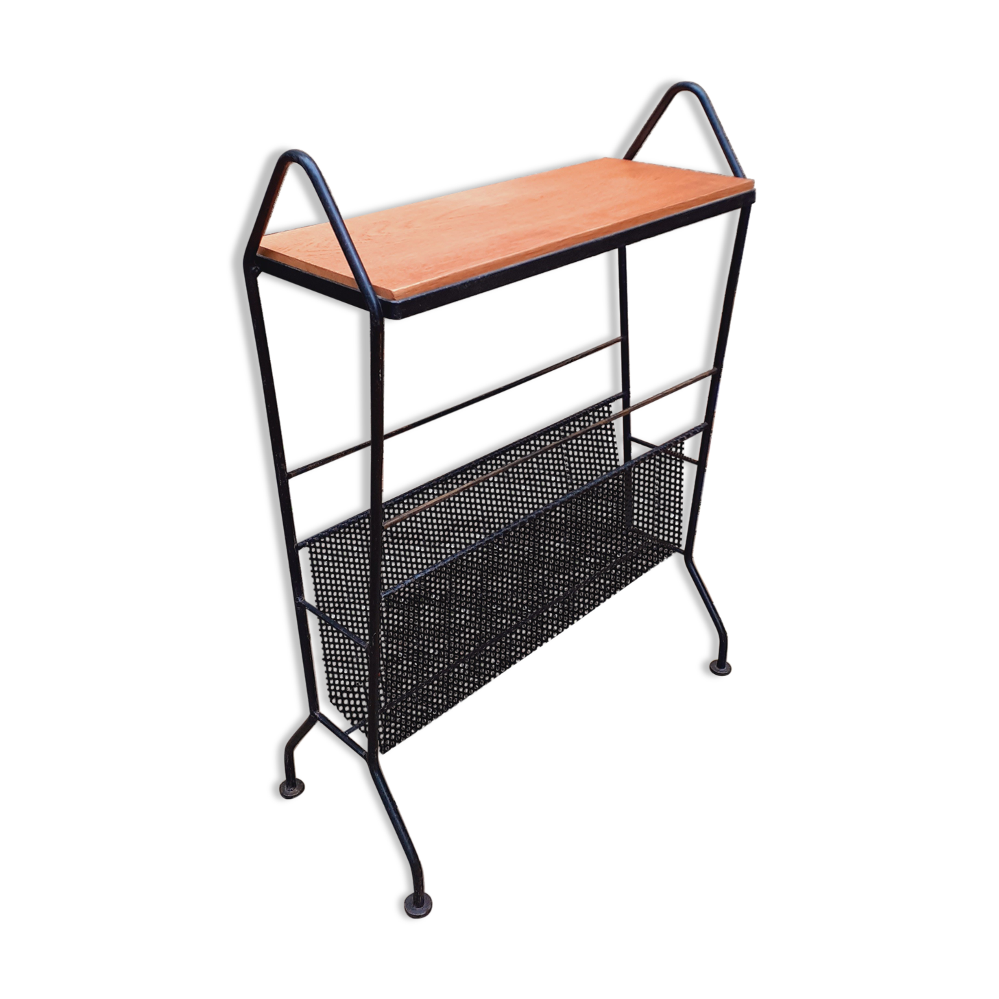 Vintage service year 50 perforated sheet metal and solid oak