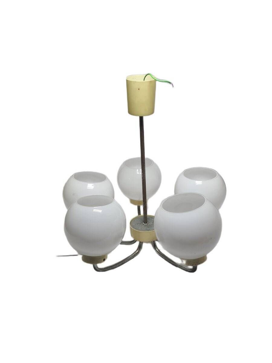 Vintage pendant light in brass and glass, Poland, 1970s