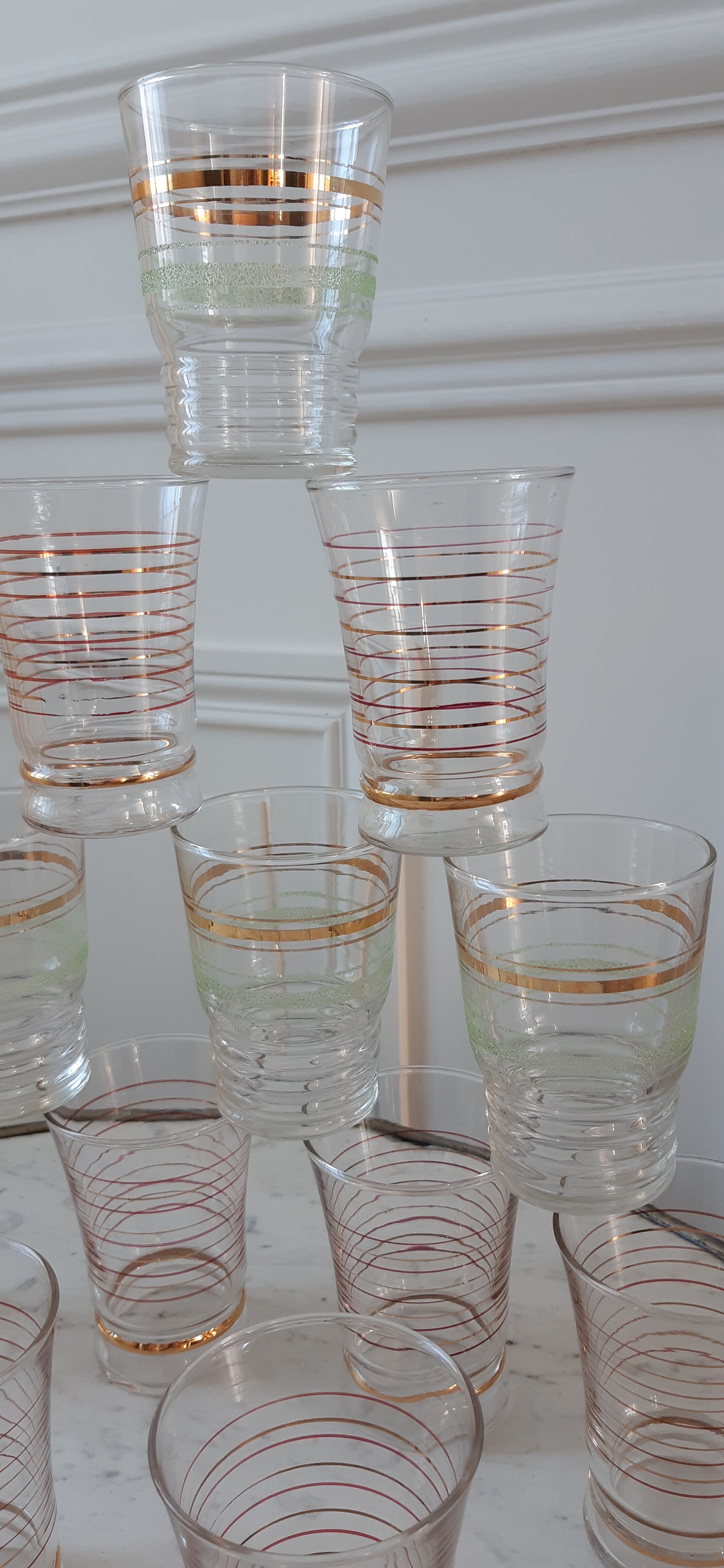 Lot de 12 verres à eau années 50 à liseré