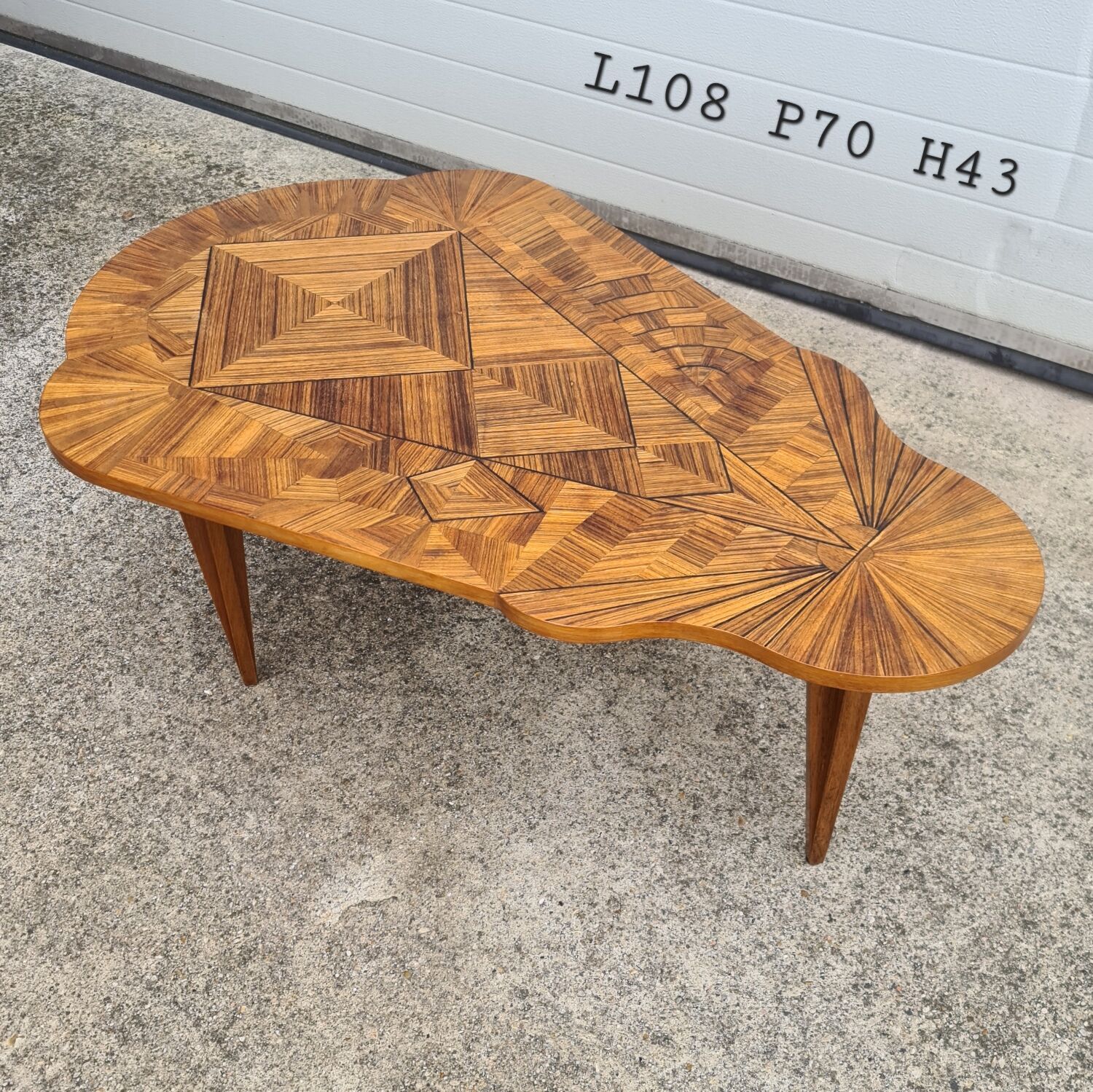 Vintage art deco coffee table with geometric marquetry
