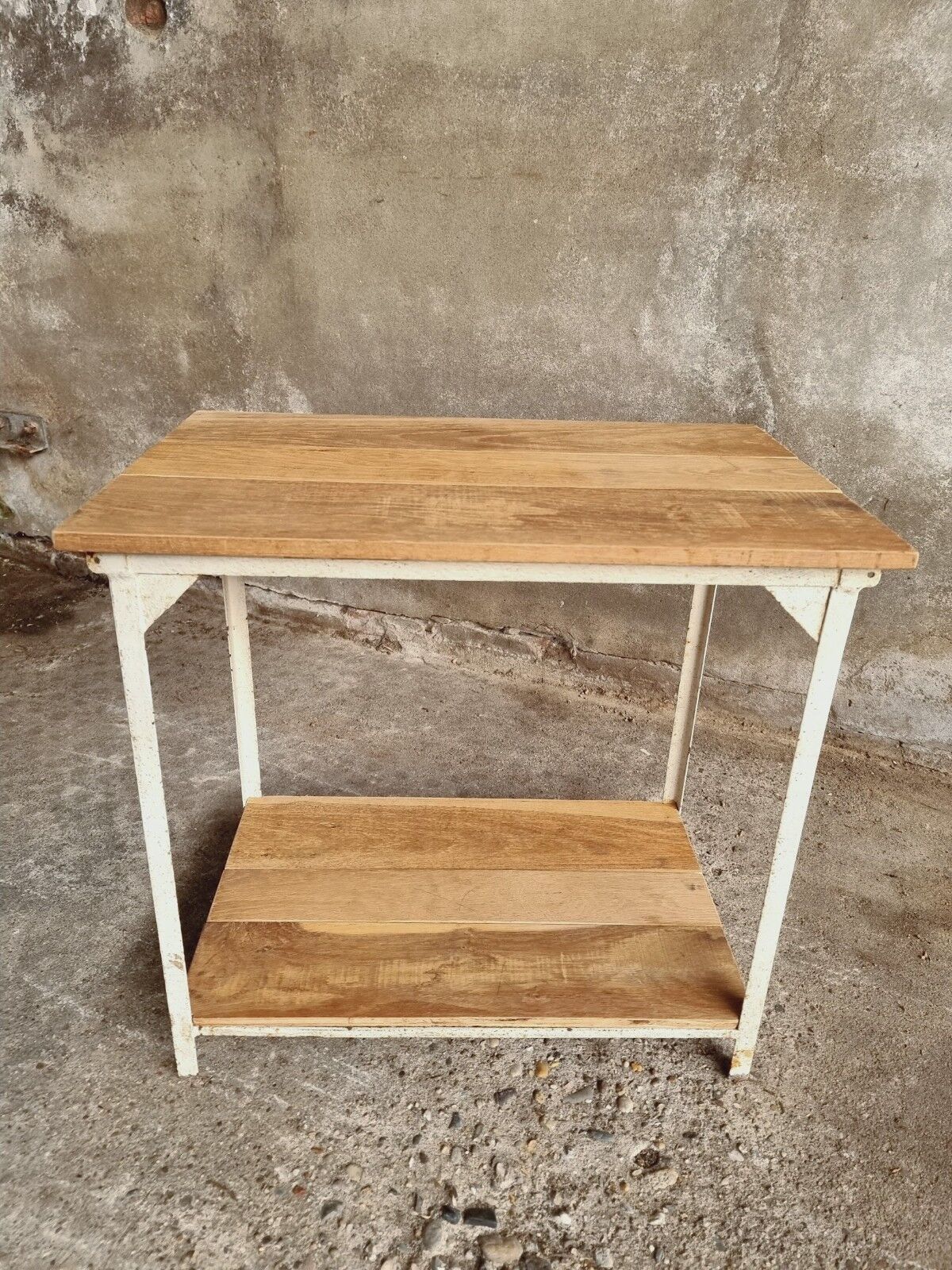 Industrial table side table iron with oak