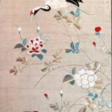 Paravent 4 panneaux japon XIXem, broderie soie oiseau