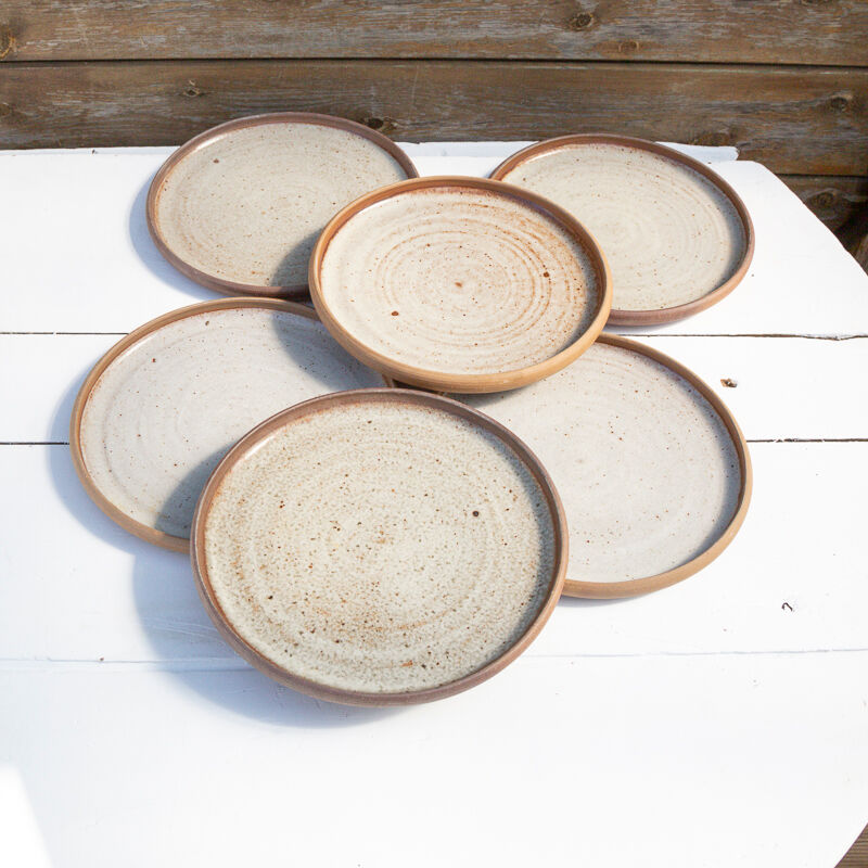 6 flat stoneware plates Roger Jacques Saint Amand