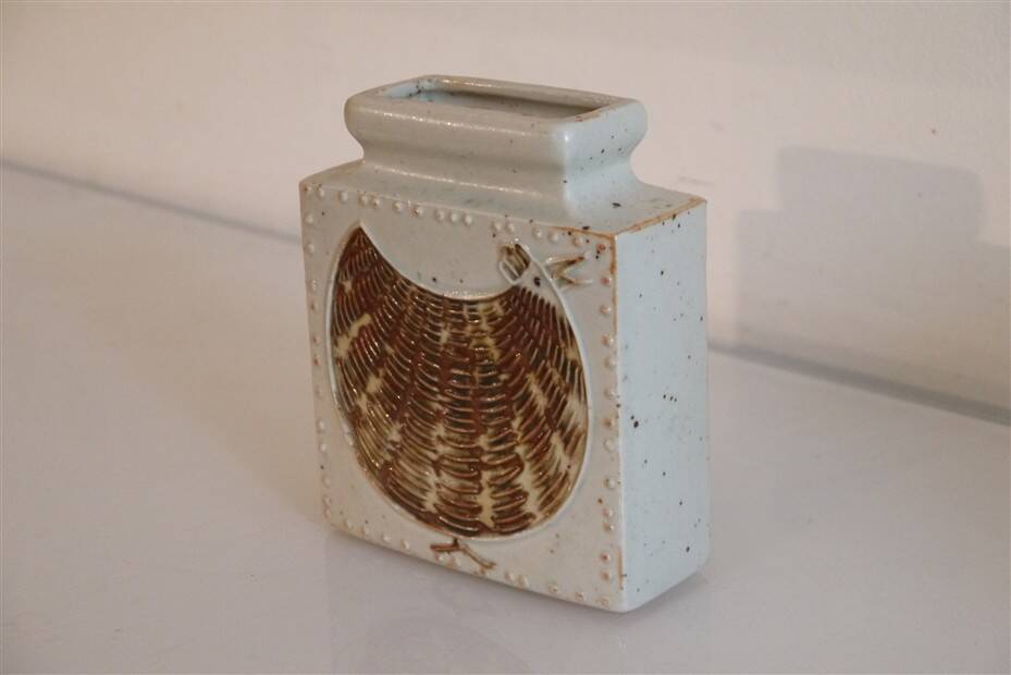 Scandinavian ceramic vase with stylised bird decoration.