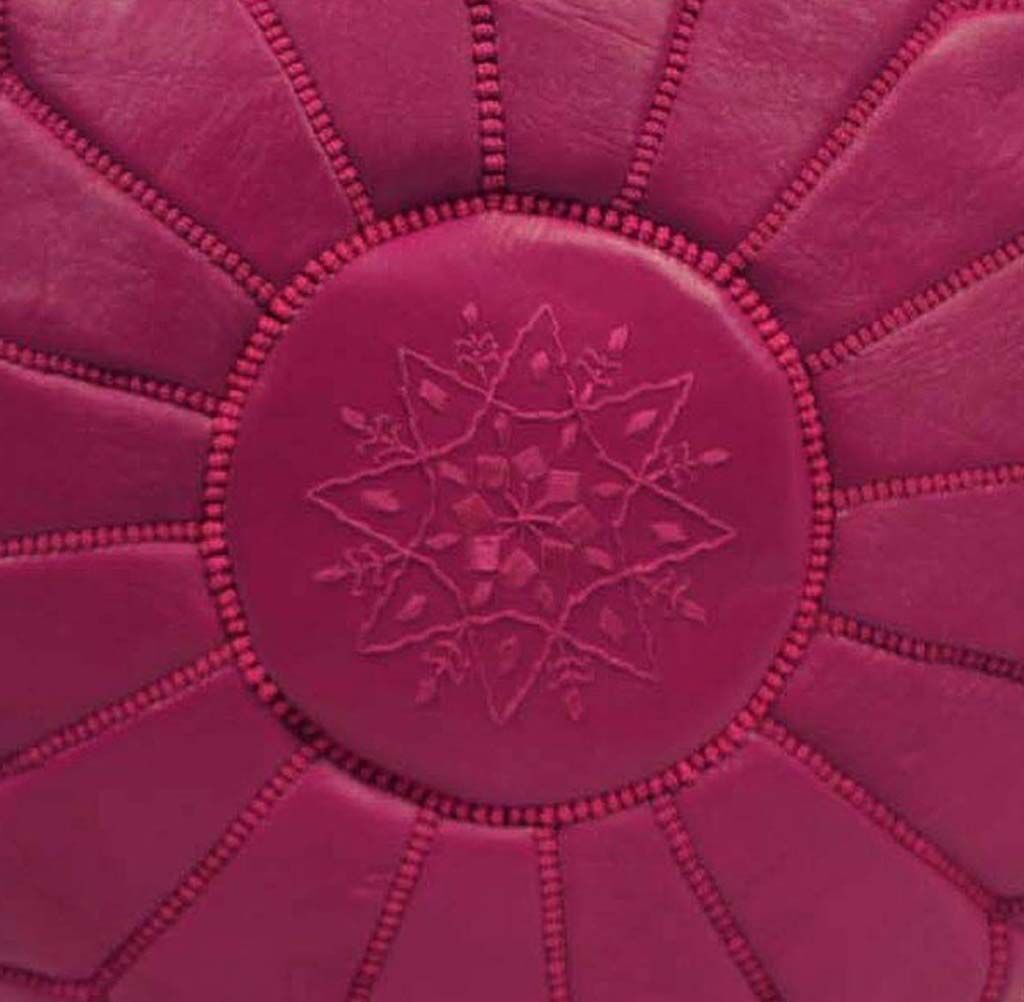Pouf leather fushia - handmade Morocco D 53cm x H 32cm