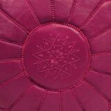 Pouf leather fushia - handmade Morocco D 53cm x H 32cm