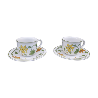 2 tea cups with Villeroy saucers - Boch model Geranium diam 8.5 cm