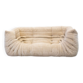 Vintage two-seat Togo sofa with arms in beige corduroy by Michel Ducaroy for Ligne Roset, 1970s